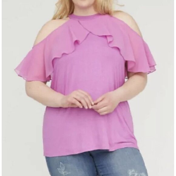 Lane Bryant  Womens Solid Ruffled Radiant Orchid Pink halter Top Plus Size 22/24 - Picture 1 of 9